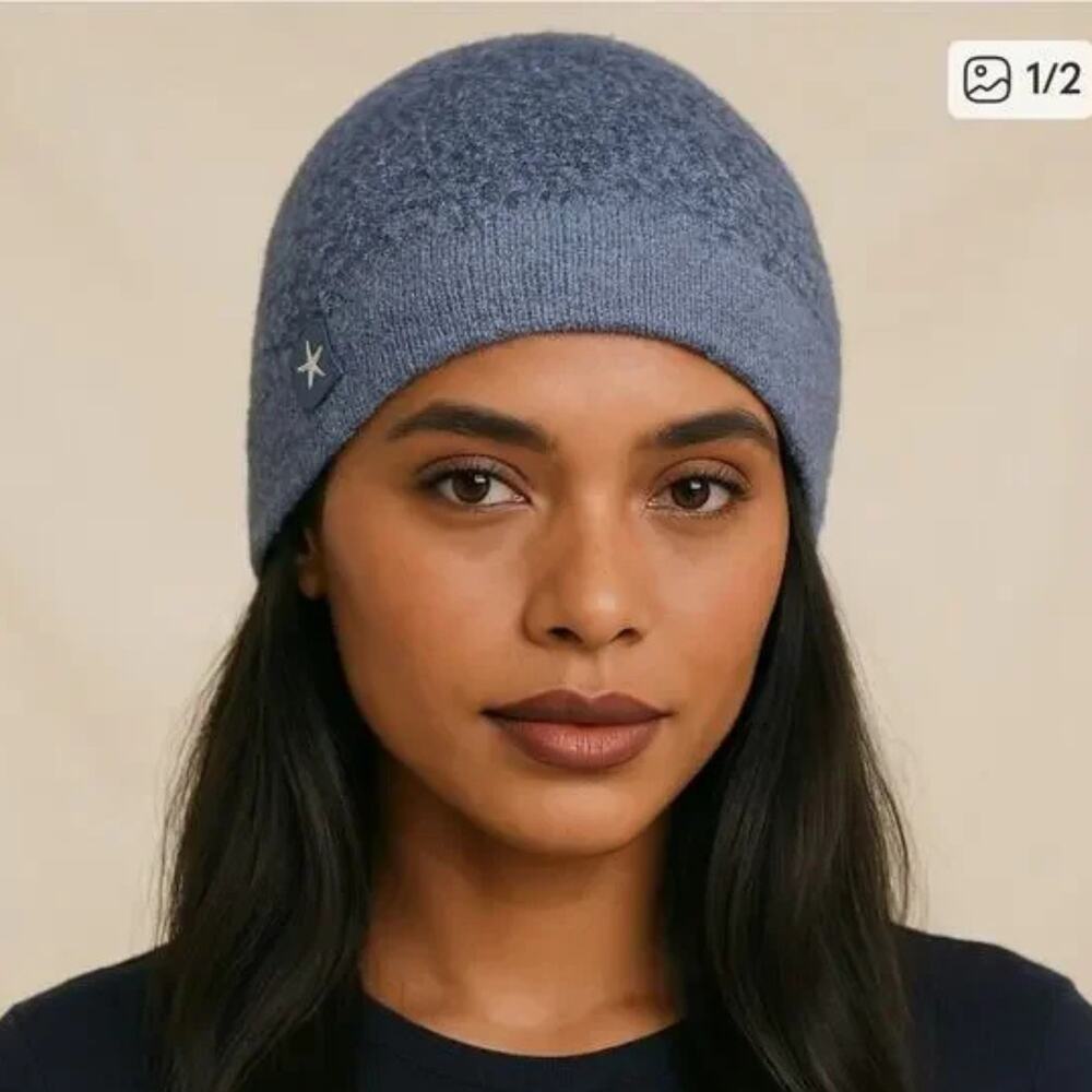 Barefoot Dreams CozyChic Lite Confetti Knit Beanie Hat Deep Sea Blue OS NWT
